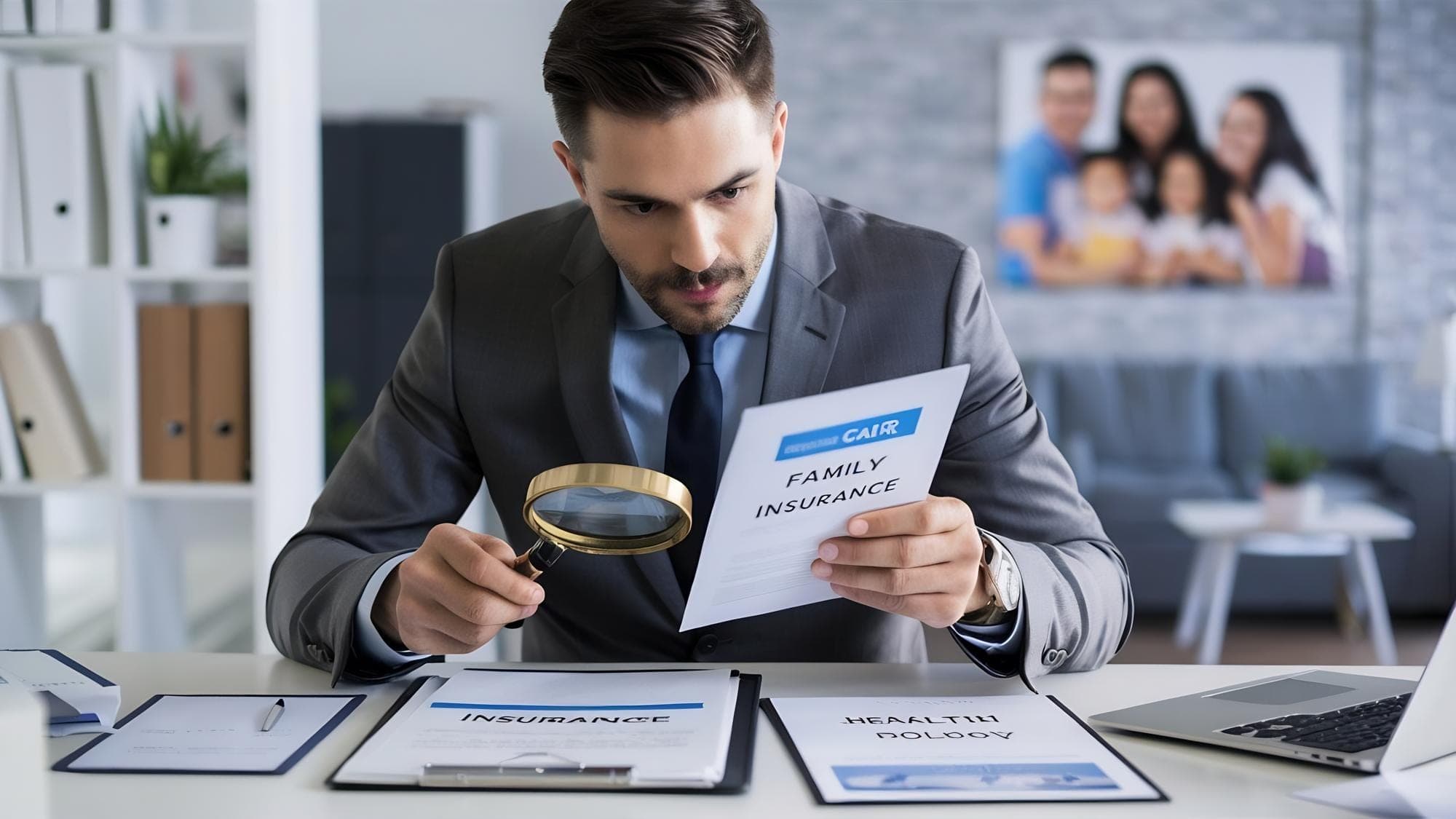 Analyzing Liability Insurance Documents Man examining insurance documents related to employment practices liability.