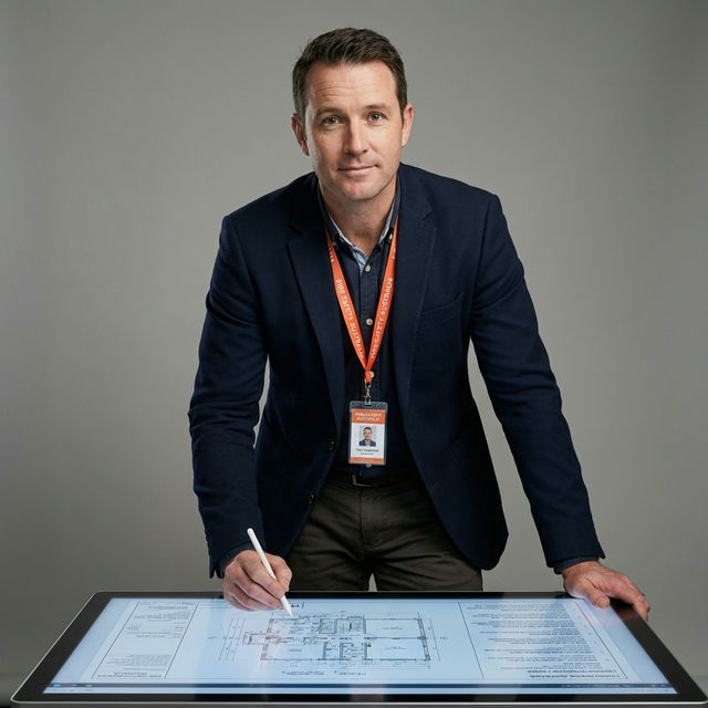 Fire Safety Consultant reviewing blueprints